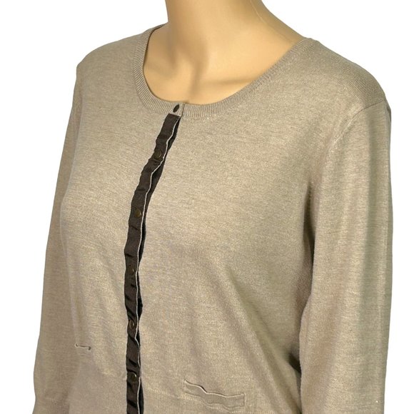Vintage Essentials By Milano Womens L Tan Snap Up Stretch Cardigan Sweater Top - Picture 6 of 12